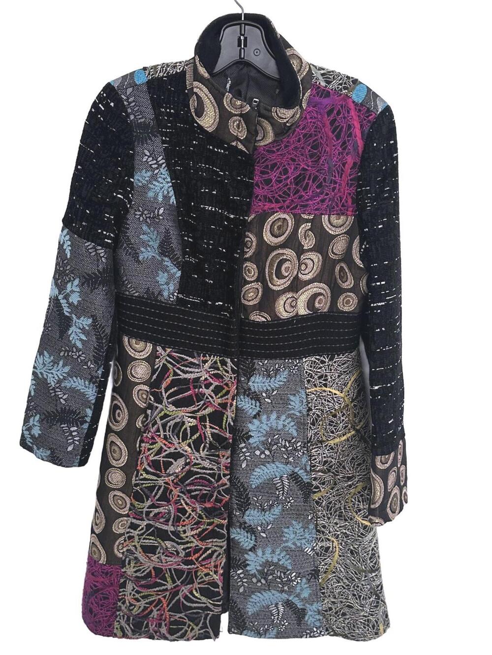 Unique Patchwork Black Jacket Boho Artistic Coat - M